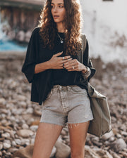 The Khaki Faded Denim Shorts